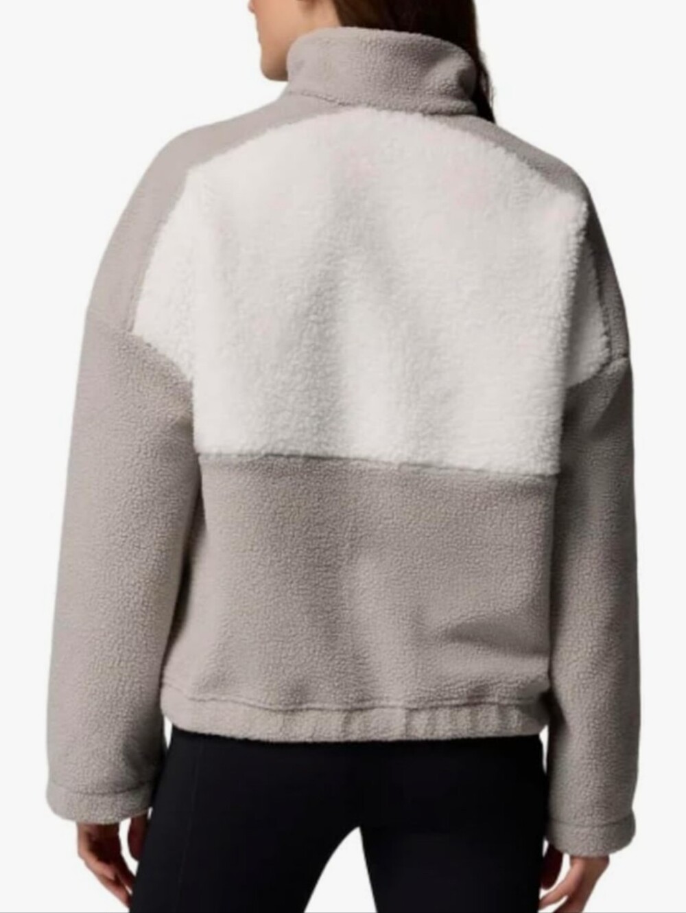 Columbia Cropped Colorblock Sherpa Half Snap Fleece Gray White Pink M - Picture 15 of 16